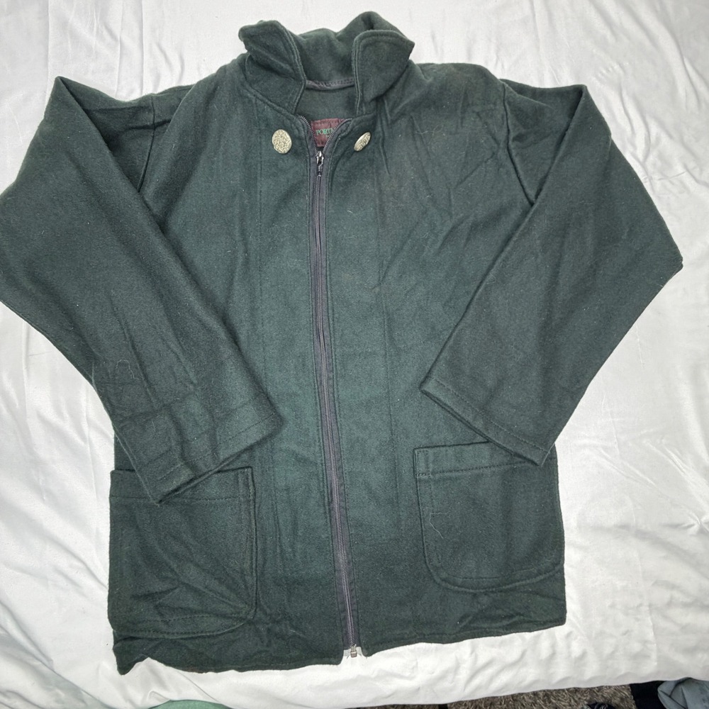 PORTMANTEAU Forest Green Wool Blend Full Zip Collar Jacket Size S